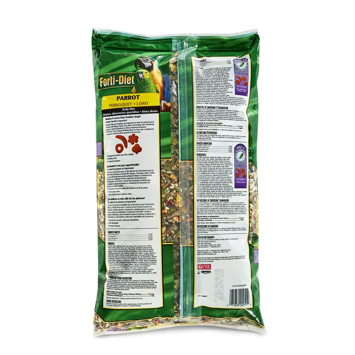 (3 pack) Kaytee Forti-Diet Parrot Food, Feather Health, 8 lb