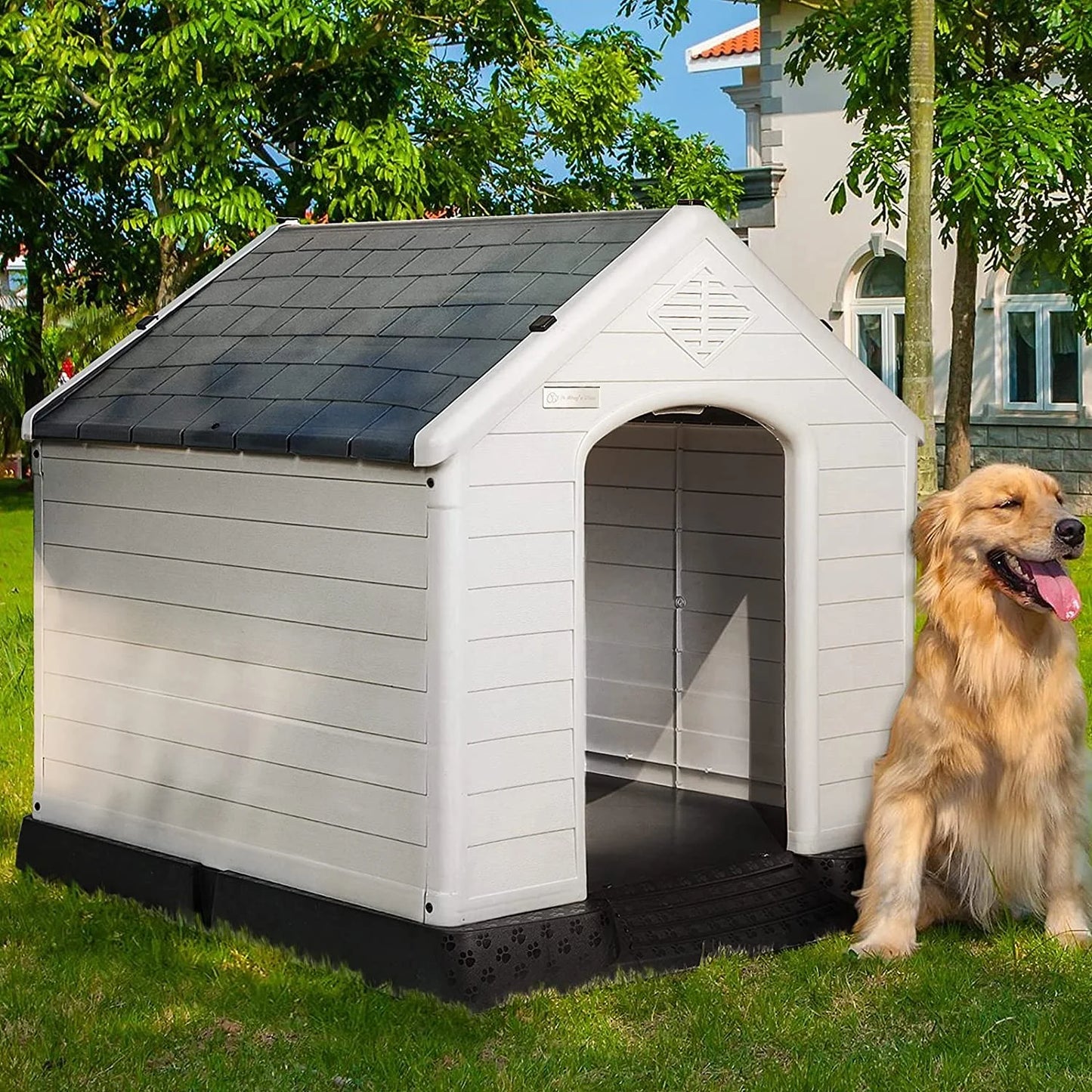 Vitesse Plastic Dog House Outdoor Indoor for Small Medium Larige Dogs,Waterproof Dog Houses with Elevated Floor and Air Vents,Durable Ventilate & Easy Clean and Assemble