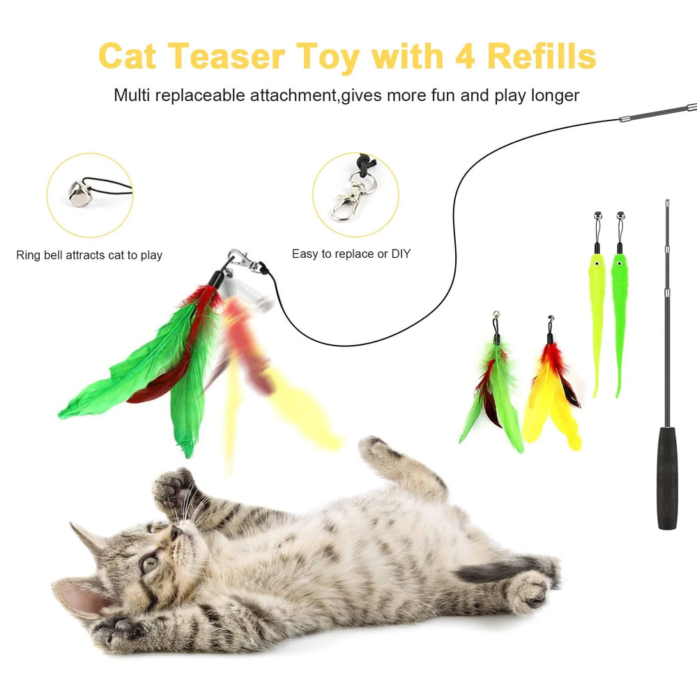 TAIMASI 34Pcs Cat Toys Kitten Toys, Interactive Kitty Toys with Collapsible Cat Tunnels Tent, Cat Wand Catnip Feather Teaser