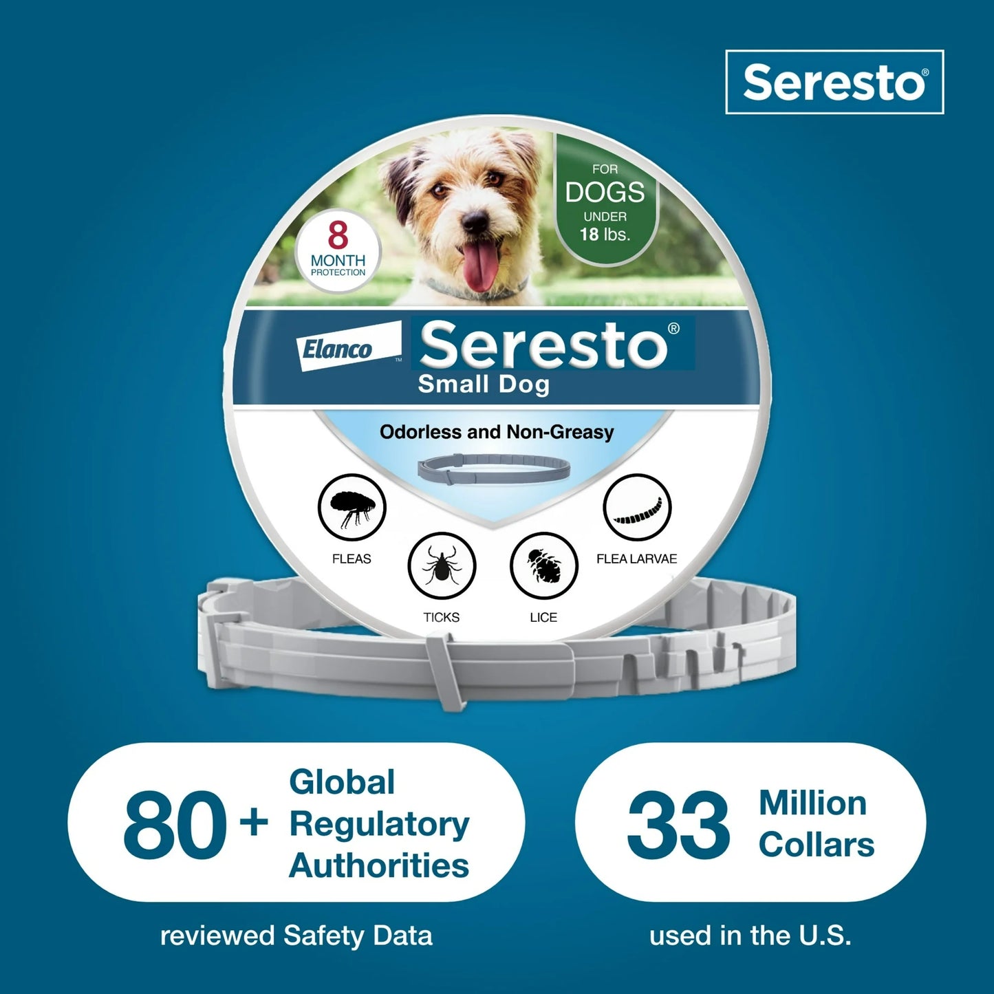 Seresto Vet-Recommended 8-Month Flea & Tick Prevention Collar for Small Dogs under 18 lbs